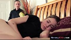 Cute brunette babysitter drilled hard in many positions