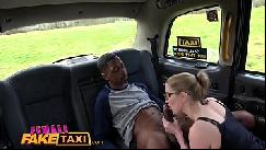 Female fake taxi back seat blowjob from busty blonde driver for lucky stud