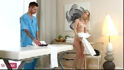 Sweet blonde creampied after affair with handsome masseur
