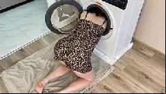 Brazenly fucked stepmom who stuck in the washing machine